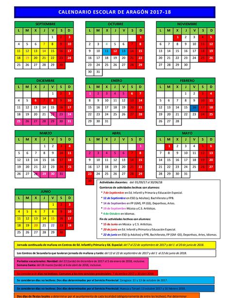 Calendario escolar de Aragón en el curso 2017 2018