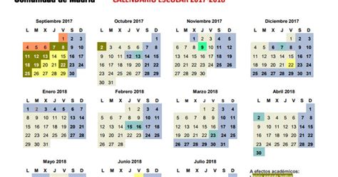 Calendario escolar de la Comunidad de Madrid curso 2017 ...