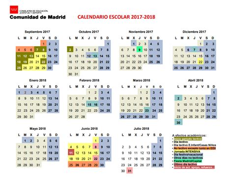 Calendario escolar de la Comunidad de Madrid curso 2017 ...