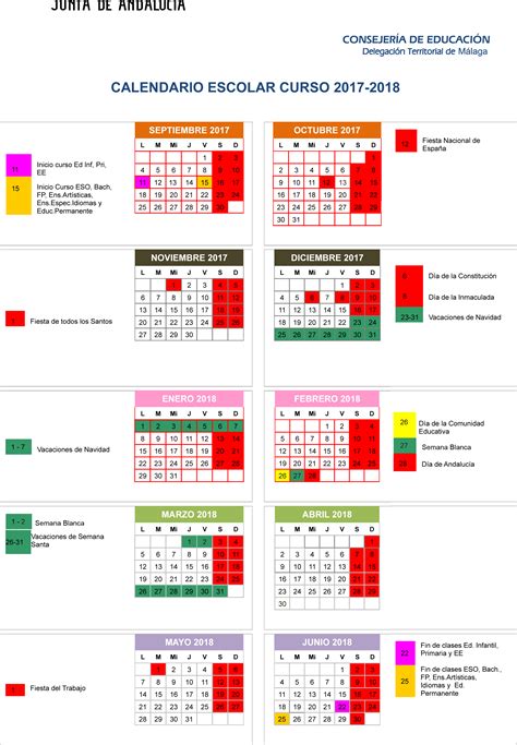 Calendario escolar para el curso 2017 2018 en Málaga ...