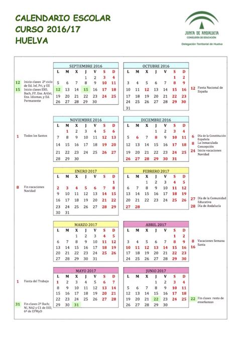 Calendario Escolar Provincial de Huelva para el curso 2016 ...