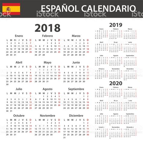 Calendario Español Para 2018 2019 Y 2020 Plantilla De ...