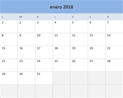 Calendario Excel 2018 para imprimir | educación ...