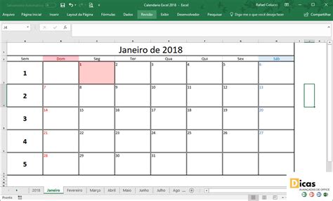 Calendario Excel 2018 – Uma forma simples de se organizar