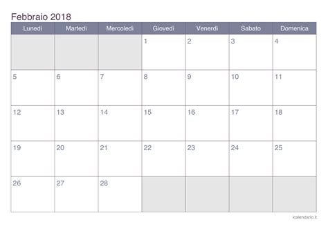 Calendario febbraio 2018 da stampare   iCalendario.it