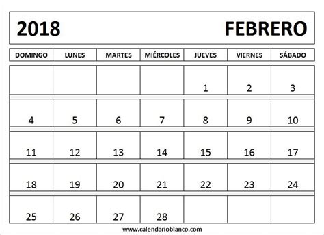 Calendario Febrero 2018 Para Imprimir | CALENDARIO ...