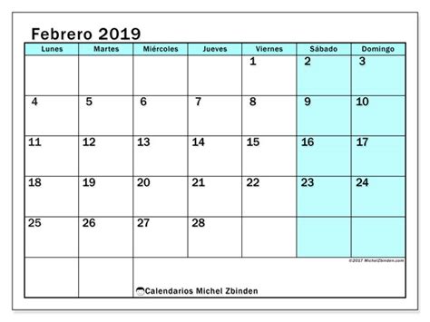Calendario febrero 2019  59LD