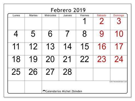 Calendario febrero 2019  62LD