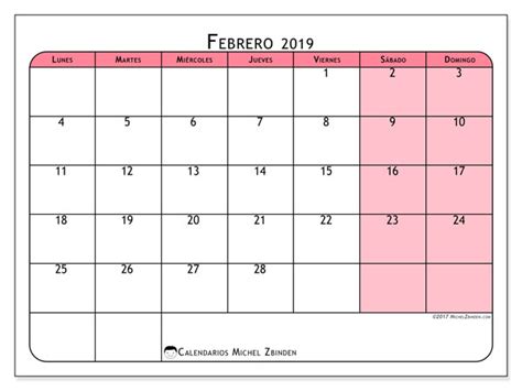 Calendario febrero 2019  64LD