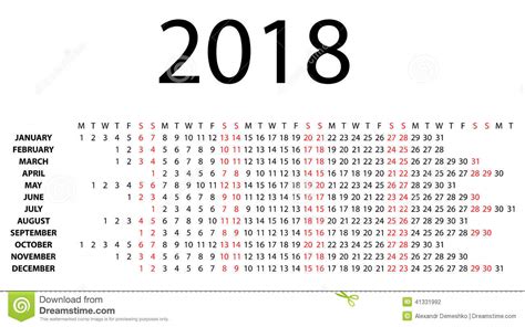 Calendario Horizontal Para 2018 En Blanco Ilustración del ...