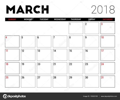 Calendario imprimible de marzo de 2018. Plantilla de ...