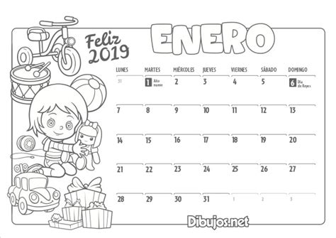 Calendario Infantil 2019 para Imprimir y Colorear ...