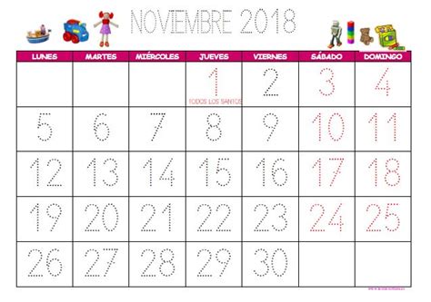 Calendario infantil punteado 2018