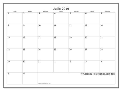 Calendario julio 2019  70LD
