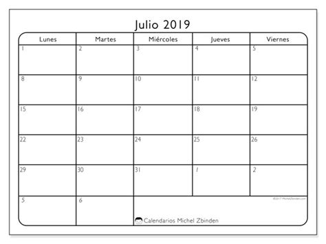 Calendario julio 2019  74LD