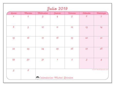 Calendario julio 2019  76LD
