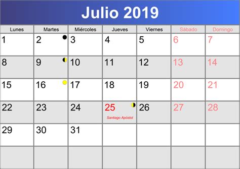 Calendario julio 2019 imprimible PDF | abc calendario.es