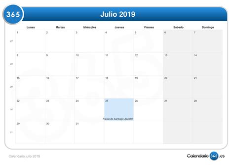 Calendario julio 2019