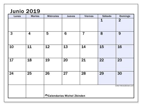 Calendario junio 2019  57LD