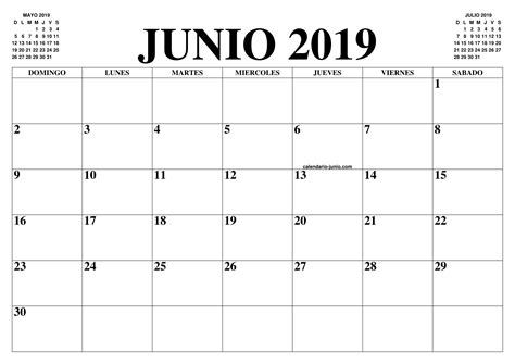 CALENDARIO JUNIO 2019 : EL CALENDARIO JUNIO PARA IMPRIMIR ...