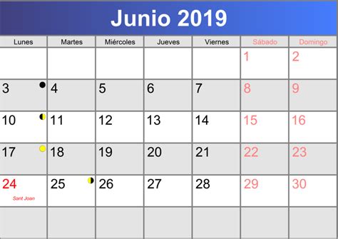 Calendario junio 2019 imprimible PDF | abc calendario.es