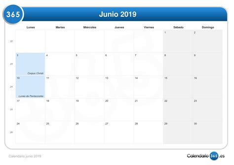 Calendario junio 2019