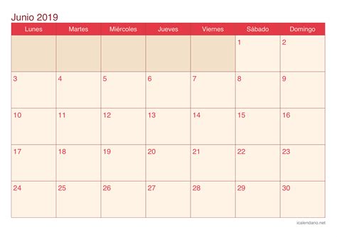 Calendario junio 2019 para imprimir   iCalendario.net
