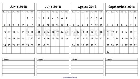 Calendario Junio Julio Agosto y Septiembre 2018 Para ...