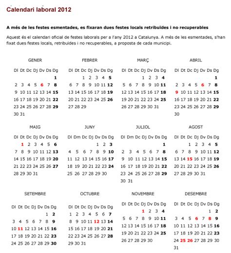 Calendario Laboral 2012  Prov. Barcelona  | Secció ...
