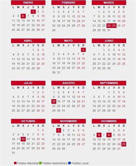 Calendario laboral 2016: festivos nacionales y autonómicos ...