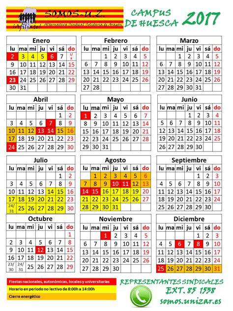 Calendario Laboral 2017 Zaragoza | 2018 Calendar Printable