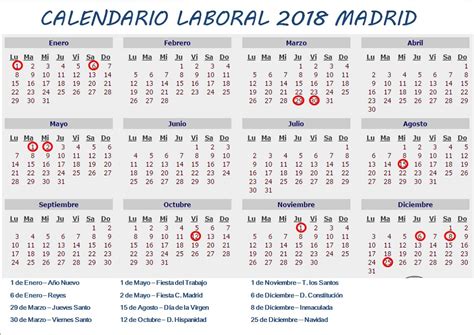 Calendario Laboral 2018 Madrid | Calendario 2018 para ...