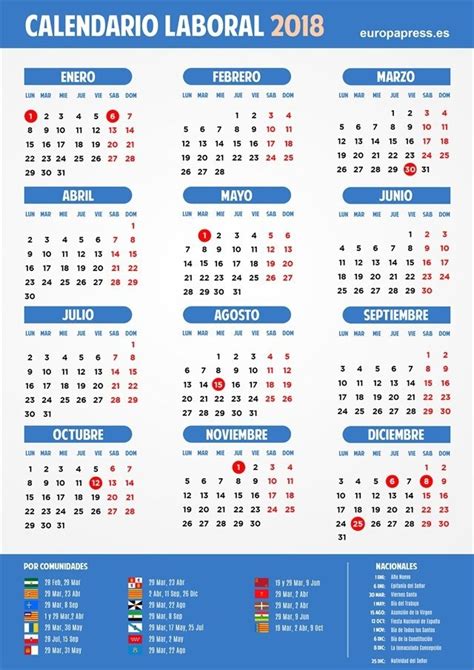 Calendario laboral 2018: Semana Santa, puentes y días festivos