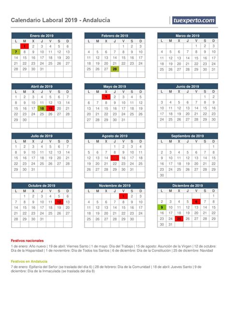 Calendario laboral 2019, calendarios con festivos por ...