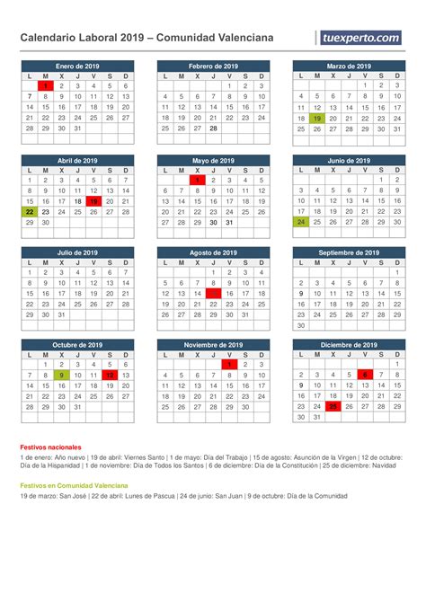Calendario laboral 2019, calendarios con festivos por ...