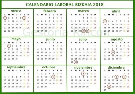 Calendario laboral Bizkaia 2018 | Gestoría Rincón