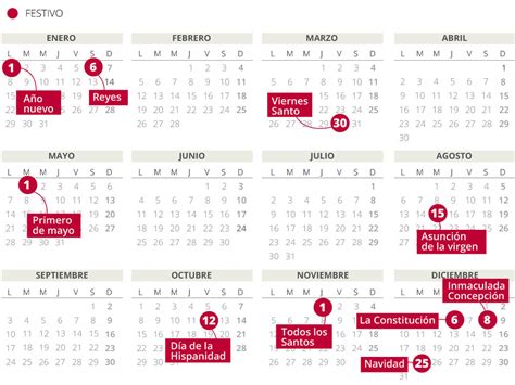 Calendario laboral del 2018 en España  con todos los festivos