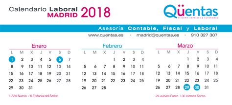 Calendario laboral Madrid 2018