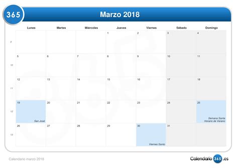 Calendario marzo 2018