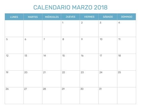 Calendario Marzo 2018 para imprimir | Calendario 2018 para ...
