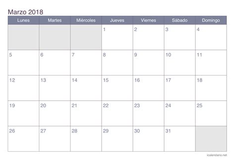 Calendario marzo 2018 para imprimir   iCalendario.net