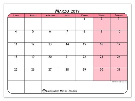 Calendario marzo 2019  64LD