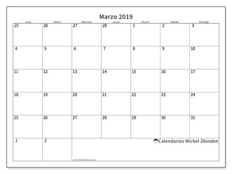 Calendario marzo 2019  70LD