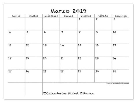 Calendario marzo 2019  77LD