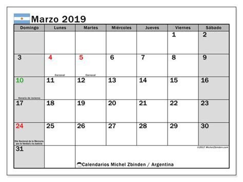 Calendario marzo 2019, Argentina