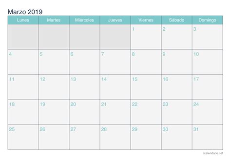 Calendario marzo 2019 para imprimir   iCalendario.net