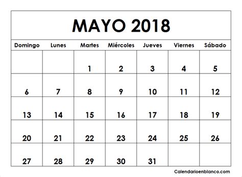 Calendario Mayo 2018 Para imprimir | CALENDARIO | Pinterest