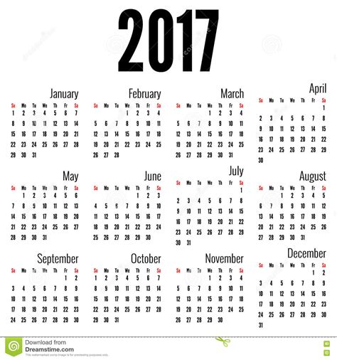Calendario Mensual Para 2017 Ilustración del Vector ...