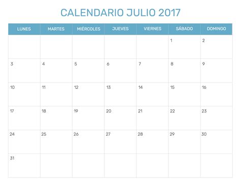 Calendario mensual para imprimir año 2017