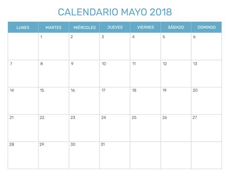 Calendario mensual para imprimir año 2018